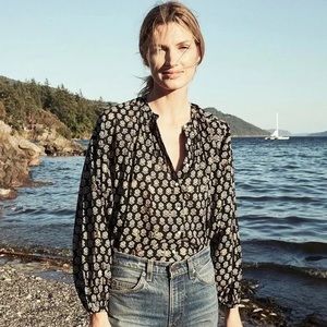 Doen The Jane Blouse in Black/Cream Flower Block Print